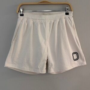 Overtime Mens Mesh Basketball Shorts Cream Off-White Embroidered Logo Size Small